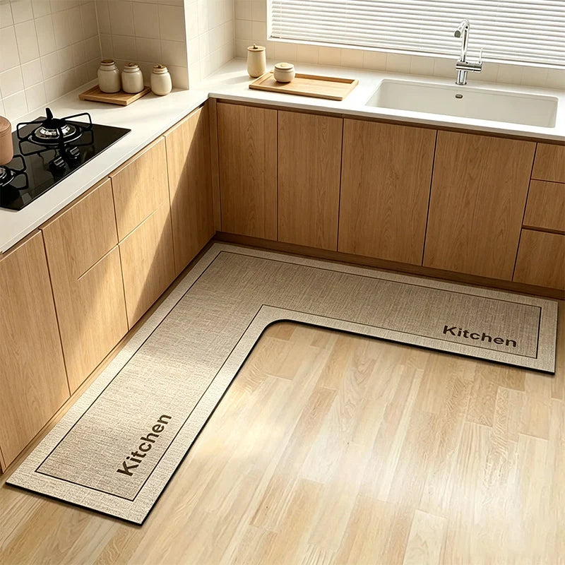 Quick-dry Kitchen Mat – L-shape Diatomite, Absorbs Water & Oil, Non-slip. Keeps Kitchen Dry & Safe!