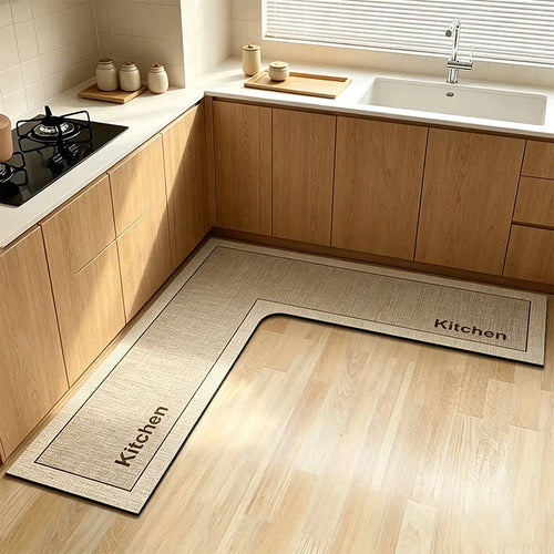 Quick-dry Kitchen Mat – L-shape Diatomite, Absorbs Water & Oil, Non-slip. Keeps Kitchen Dry & Safe!