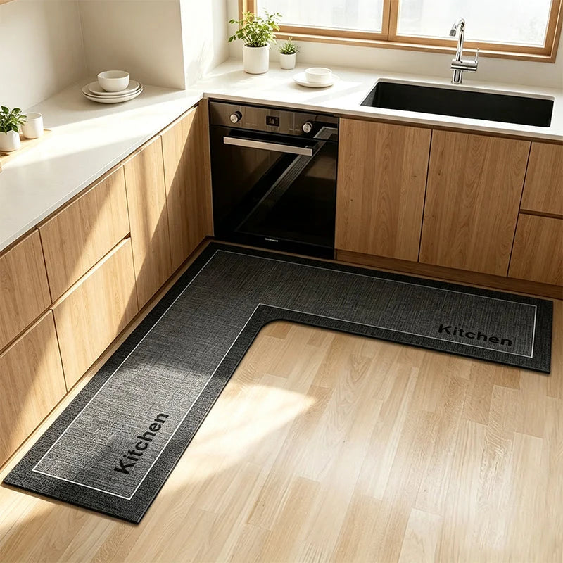 Quick-dry Kitchen Mat – L-shape Diatomite, Absorbs Water & Oil, Non-slip. Keeps Kitchen Dry & Safe!