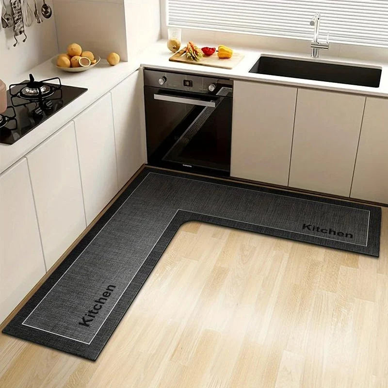 Quick-dry Kitchen Mat – L-shape Diatomite, Absorbs Water & Oil, Non-slip. Keeps Kitchen Dry & Safe!
