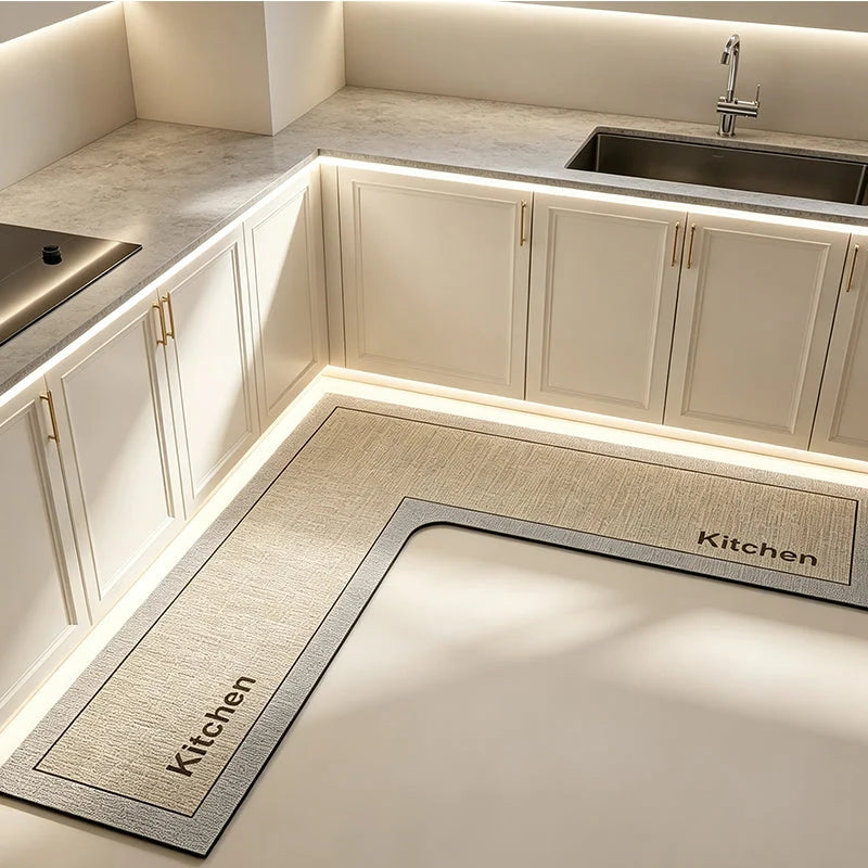 Quick-dry Kitchen Mat – L-shape Diatomite, Absorbs Water & Oil, Non-slip. Keeps Kitchen Dry & Safe!