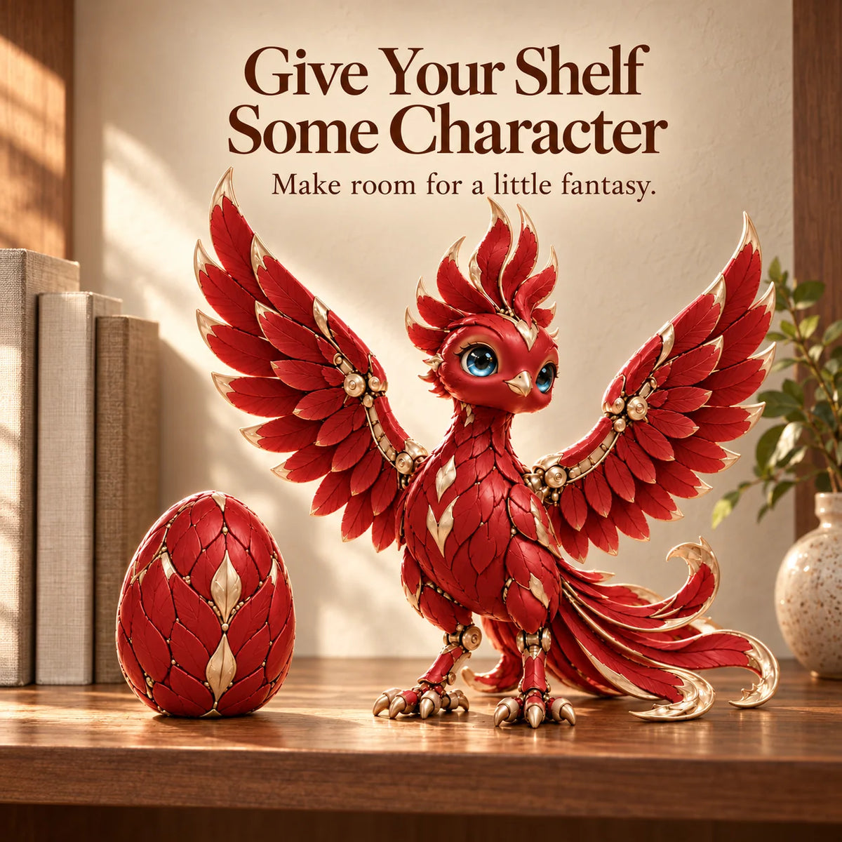✨ A Little Everyday Wonder | Red & Gold Phoenix Figurine for Shelves & Desks