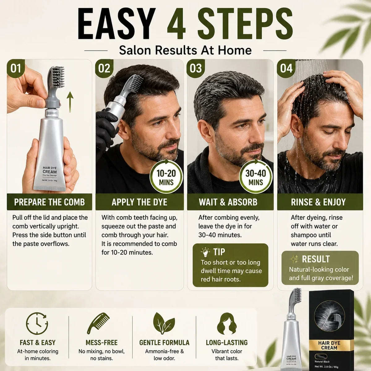 🔥hot Sell Today | Instant Gray Coverage Hair Dye Comb For Men & Women