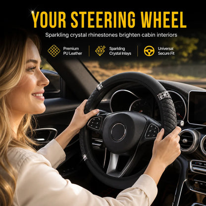 🚗 Rhinestone Steering Wheel Cover: Quilted Pu Leather, Luminous, Luxury, Easy Fit
