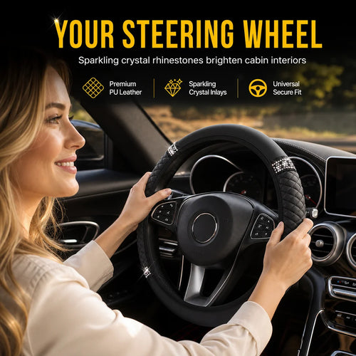🚗 Rhinestone Steering Wheel Cover: Quilted Pu Leather, Luminous, Luxury, Easy Fit