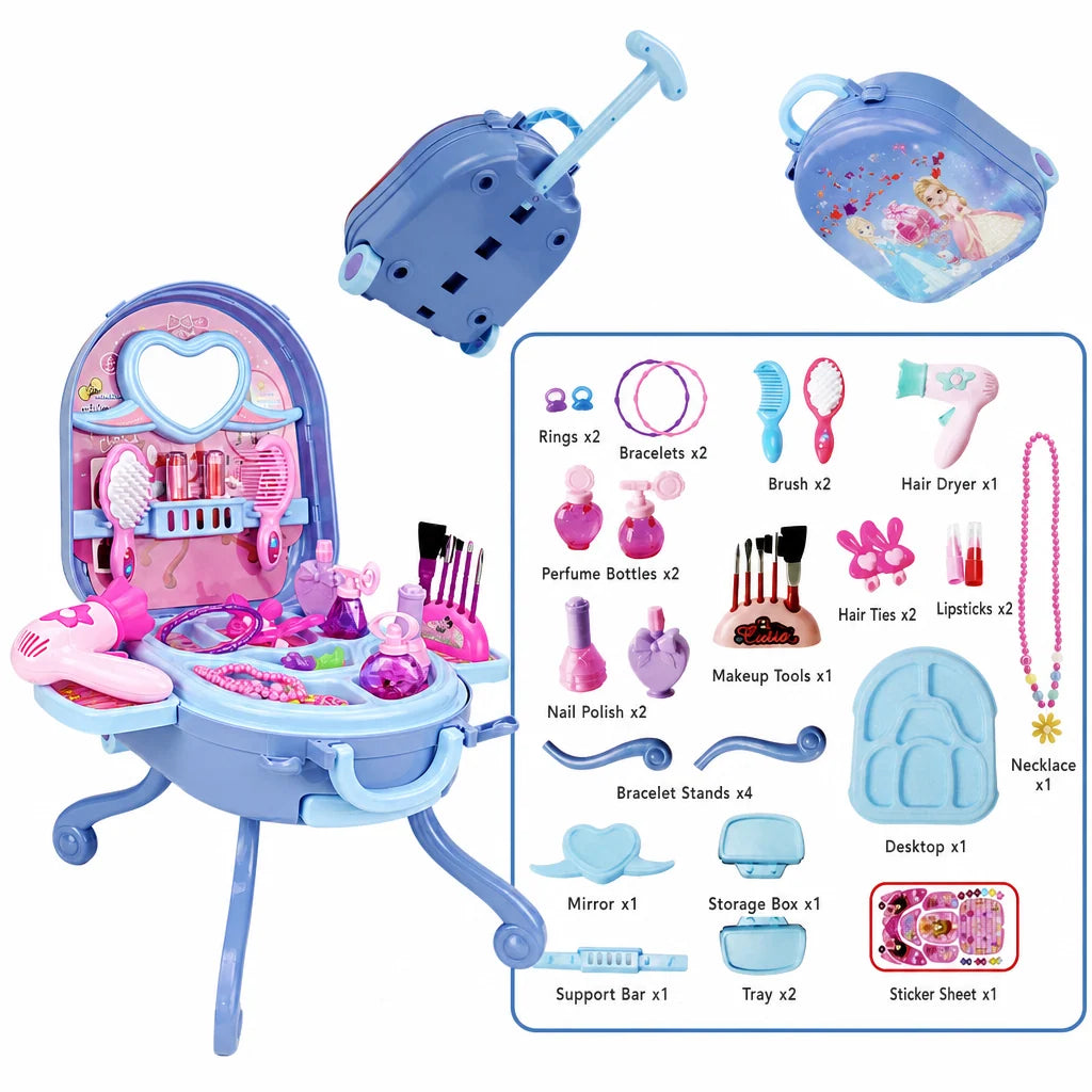 Kids’ Pretend Makeup Vanity Suitcase – Portable Dress-up Toy Set For Girls