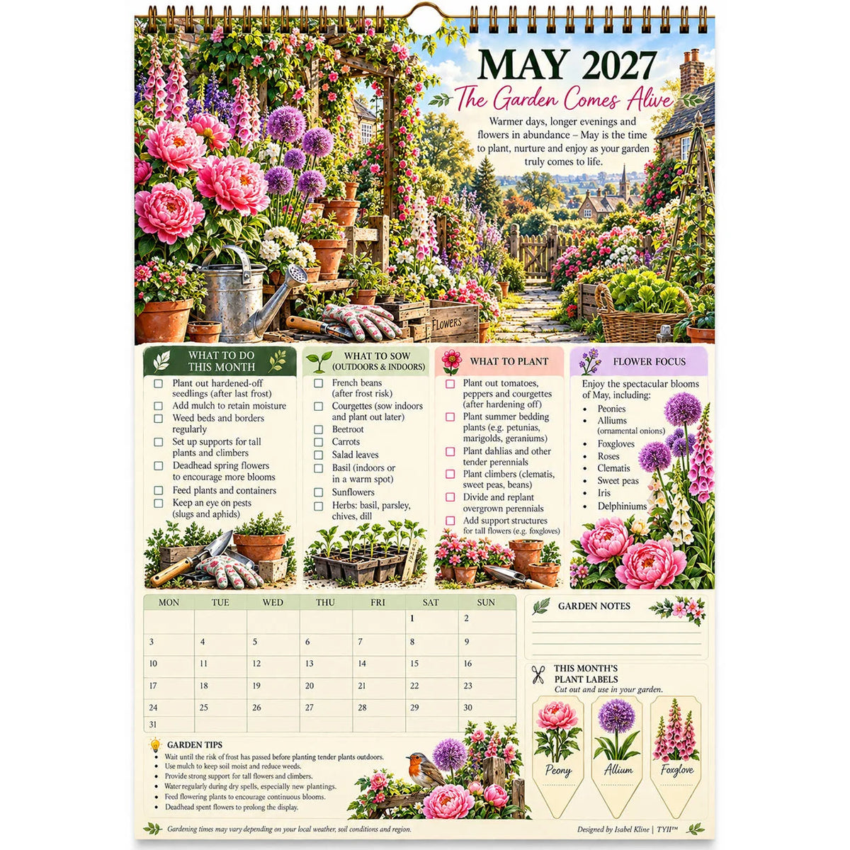 2027 Four Seasons Gardening Calendar & Monthly Planner – A4 Wall Calendar with Planting Guide, Garden Tasks & Plant Labels | WEEKLYARD™