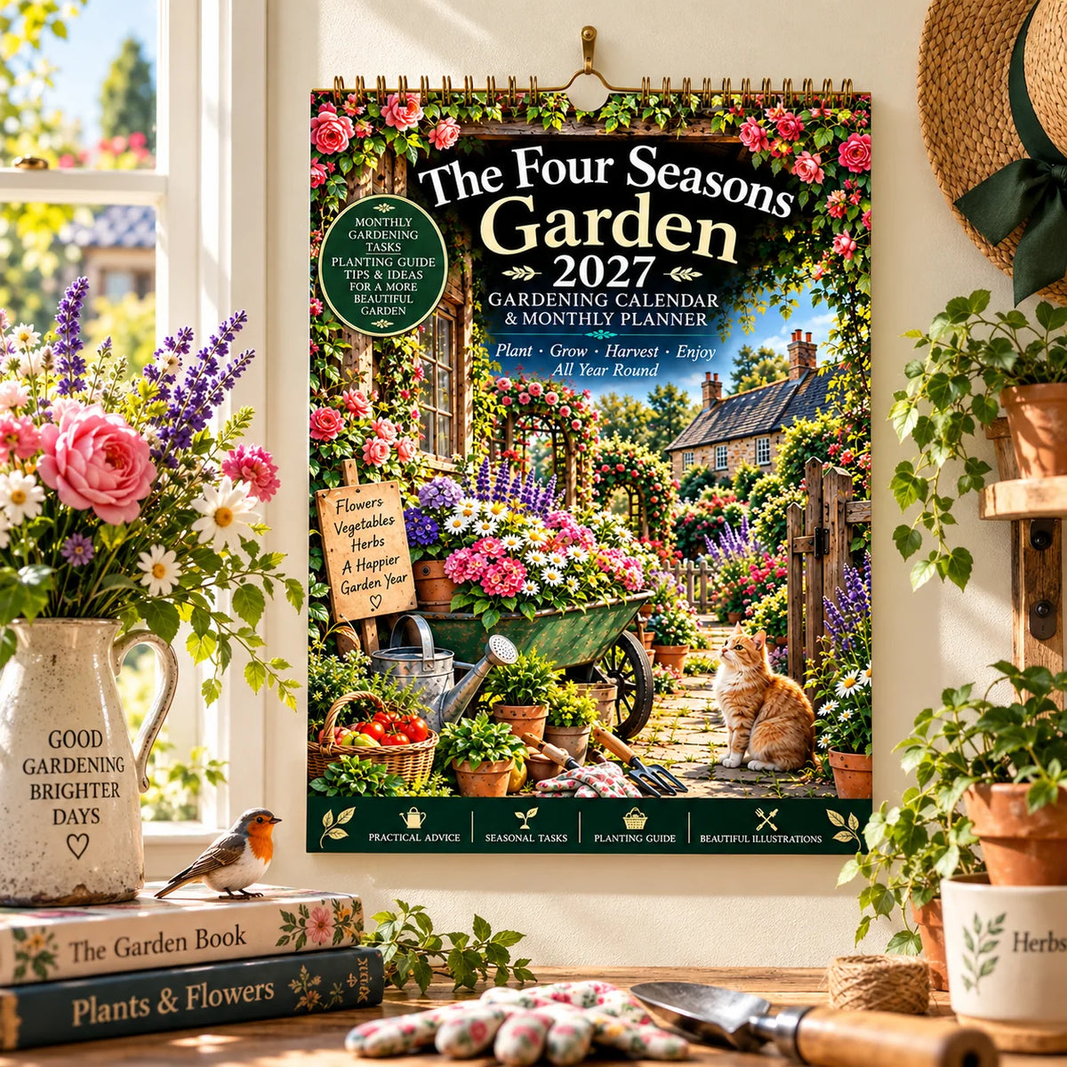 2027 Four Seasons Gardening Calendar & Monthly Planner – A4 Wall Calendar with Planting Guide, Garden Tasks & Plant Labels | WEEKLYARD™