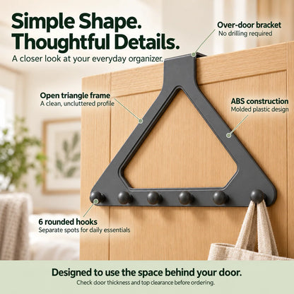🚪 Over-the-Door 6-Hook Organizer – No-Drill Triangle Rack for Clothes, Towels, Hats & Bags