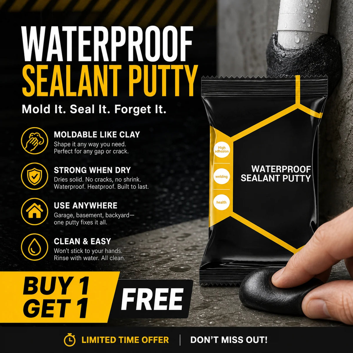 🏠 Limited-time 50% Off! Waterproof Sealant Putty, Mouldable Hole Sealing Filler For Pipe Wall Gap Blocking