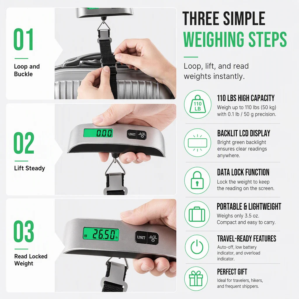 Portable 50kg LCD Mini Electronic Luggage Scale T-Shaped Handheld Hanging Scale with Hook