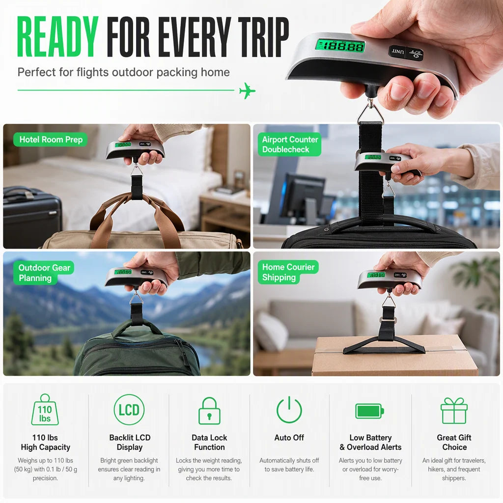 Portable 50kg LCD Mini Electronic Luggage Scale T-Shaped Handheld Hanging Scale with Hook