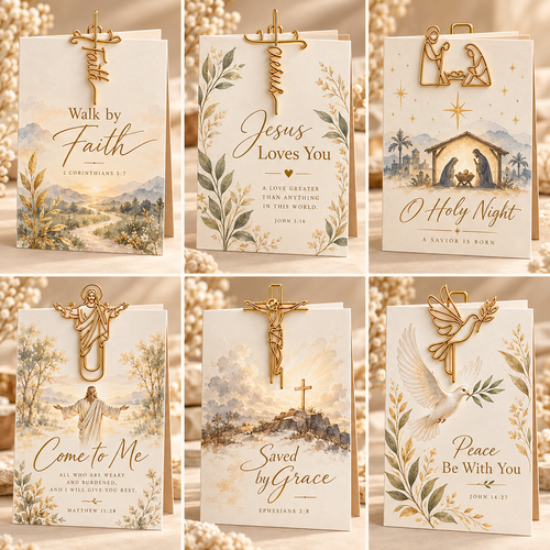 ✝️Faith-Inspired Christian Greeting Cards with Gold Scripture Paper Clips