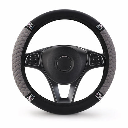 🚗 Rhinestone Steering Wheel Cover: Quilted Pu Leather, Luminous, Luxury, Easy Fit
