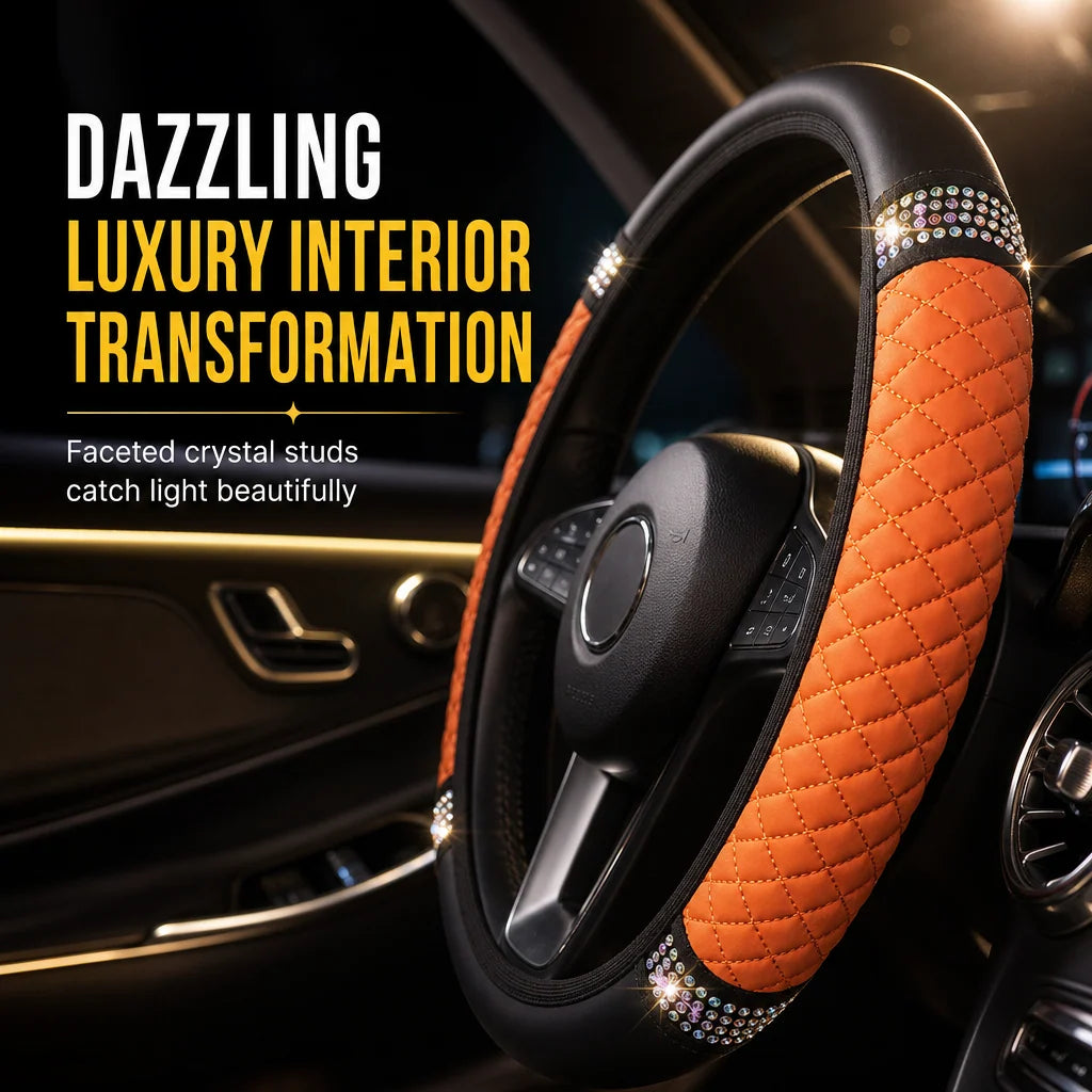 🚗 Rhinestone Steering Wheel Cover: Quilted Pu Leather, Luminous, Luxury, Easy Fit