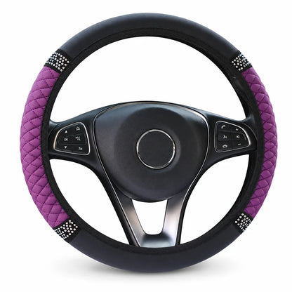 🚗 Rhinestone Steering Wheel Cover: Quilted Pu Leather, Luminous, Luxury, Easy Fit
