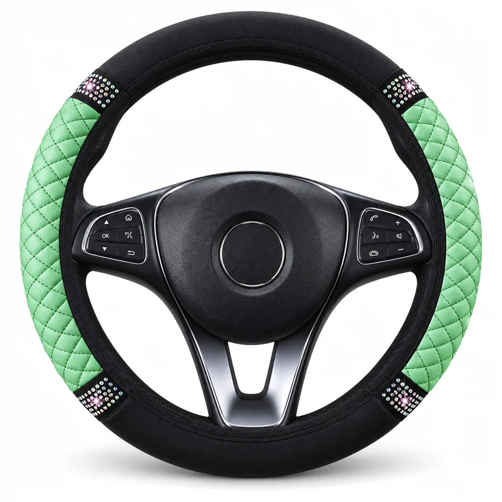 🚗 Rhinestone Steering Wheel Cover: Quilted Pu Leather, Luminous, Luxury, Easy Fit