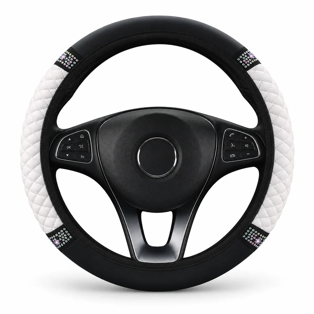 🚗 Rhinestone Steering Wheel Cover: Quilted Pu Leather, Luminous, Luxury, Easy Fit