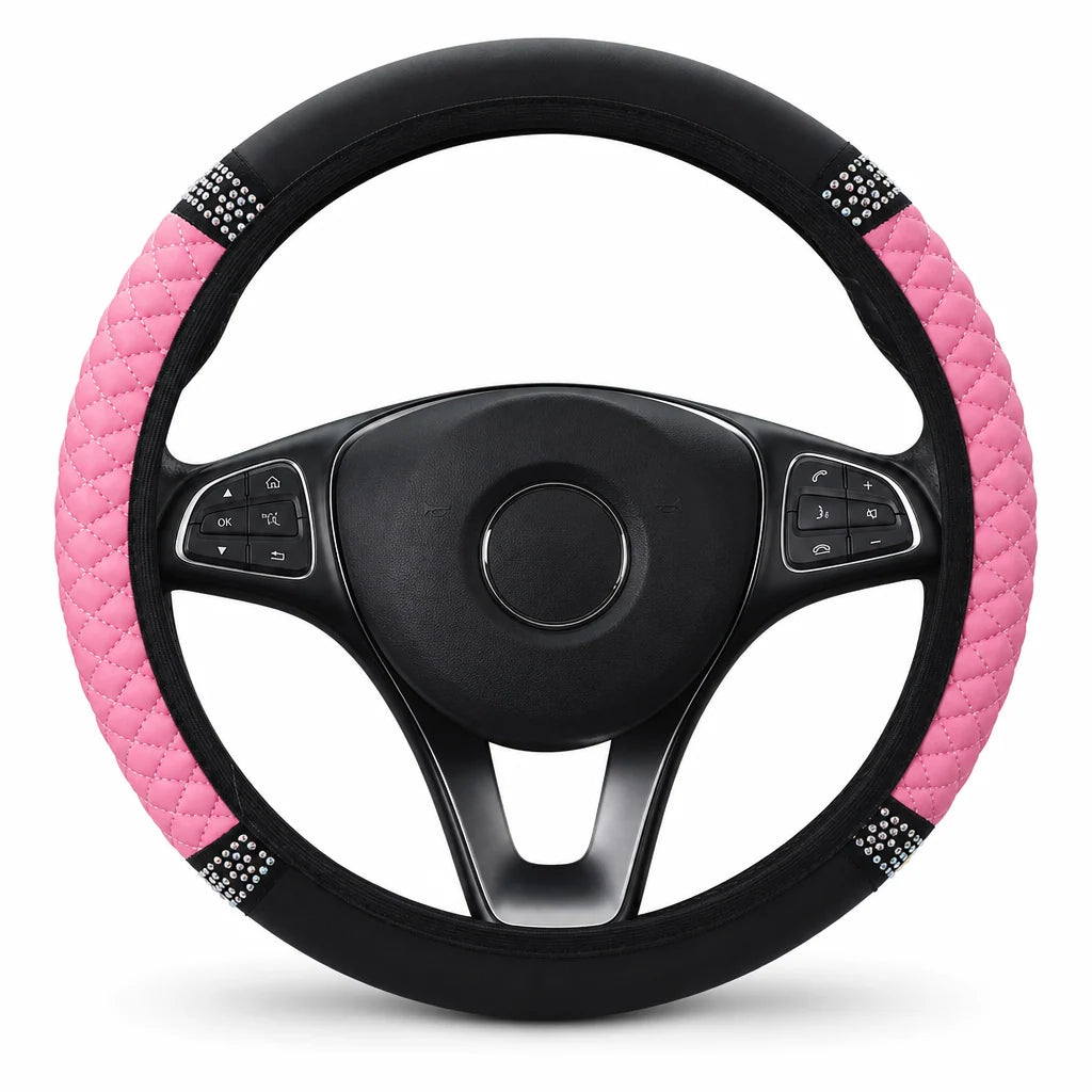 🚗 Rhinestone Steering Wheel Cover: Quilted Pu Leather, Luminous, Luxury, Easy Fit