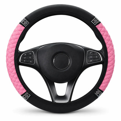 🚗 Rhinestone Steering Wheel Cover: Quilted Pu Leather, Luminous, Luxury, Easy Fit