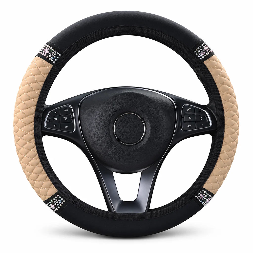 🚗 Rhinestone Steering Wheel Cover: Quilted Pu Leather, Luminous, Luxury, Easy Fit
