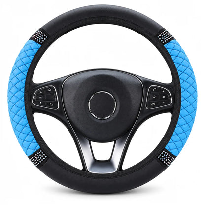 🚗 Rhinestone Steering Wheel Cover: Quilted Pu Leather, Luminous, Luxury, Easy Fit