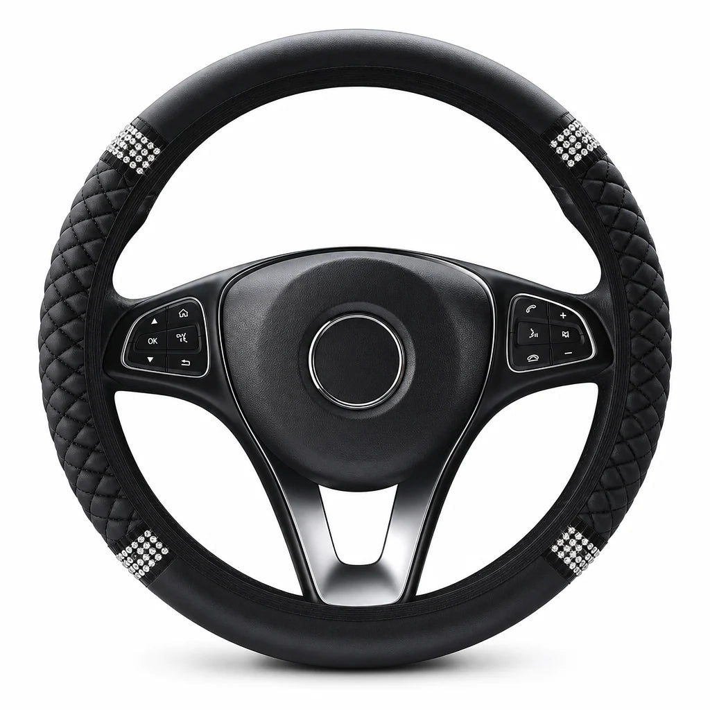 🚗 Rhinestone Steering Wheel Cover: Quilted Pu Leather, Luminous, Luxury, Easy Fit