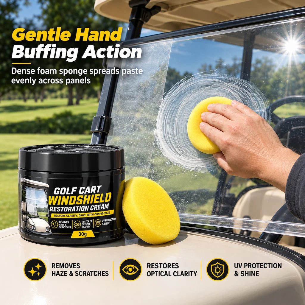 🥳2026 HOT SALE🥳💞50K+ SOLD! 🏌️✨ 50% OFF! Golf Cart Windshield Scratch Repair Paste – buffs away haze & yellowing, restores crystal-clear vision. Includes sponge, easy 3-step hand buffing! 🛡️✅