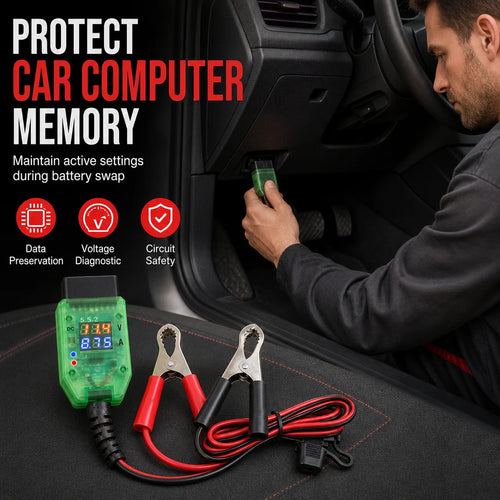 Car OBD Battery Replacement Tool and Computer Memory Saver with Digital Display Leakage Detector