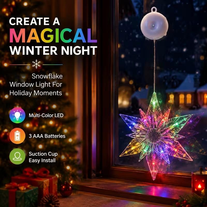 ⏳LAST DAY SALE ONLY ￡9.99!!🎄❄️ DIY Christmas Snowflake Suction Cup LED Lights ✨ | Battery Operated, Warm & Multi-Colour, Window Suction Lights, Christmas Home & Party Decor