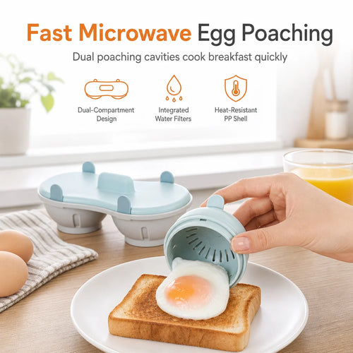 🍳⚡dual-compartment Microwave Egg Poacher | Cook Two Poached Eggs Quickly⏱️
