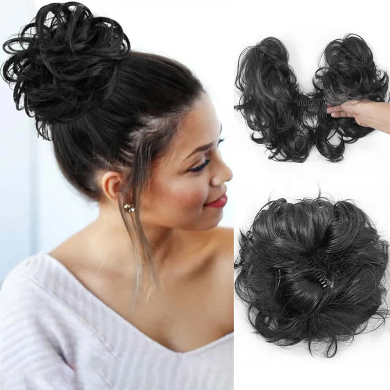 👱‍♀️  ✨ Messy Side Comb Hair Bun – Instant Voluminous Updo Clip-in – 10-second Effortless Styling Premium Heat-friendly Fiber Up To 160°c  – 3 Placement Styles 🎀