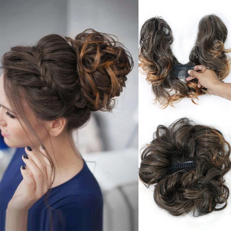 👱‍♀️  ✨ Messy Side Comb Hair Bun – Instant Voluminous Updo Clip-in – 10-second Effortless Styling Premium Heat-friendly Fiber Up To 160°c  – 3 Placement Styles 🎀
