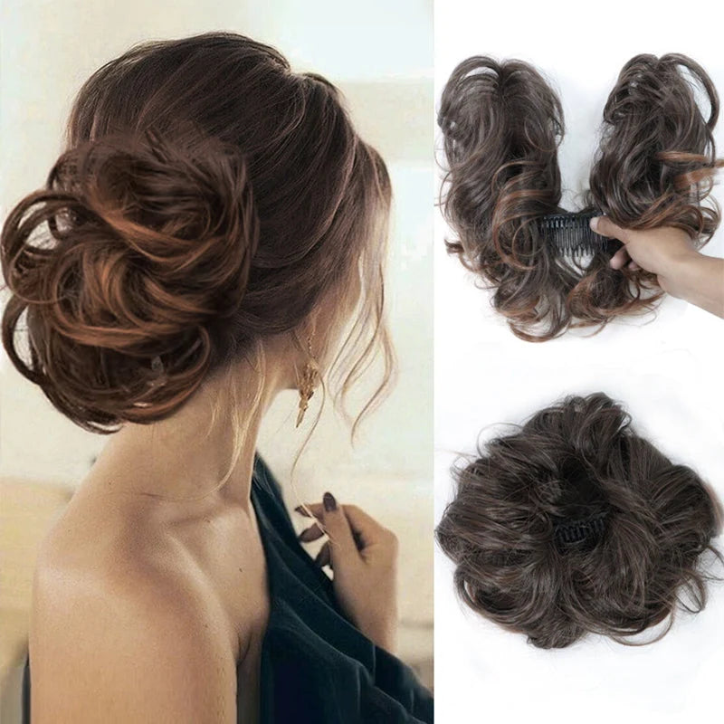 👱‍♀️  ✨ Messy Side Comb Hair Bun – Instant Voluminous Updo Clip-in – 10-second Effortless Styling Premium Heat-friendly Fiber Up To 160°c  – 3 Placement Styles 🎀