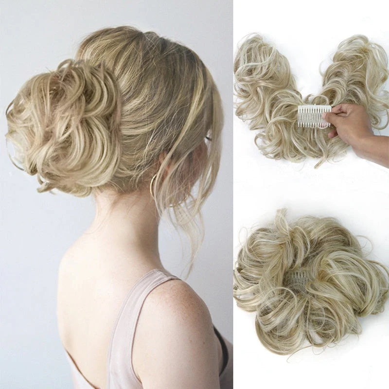 👱‍♀️  ✨ Messy Side Comb Hair Bun – Instant Voluminous Updo Clip-in – 10-second Effortless Styling Premium Heat-friendly Fiber Up To 160°c  – 3 Placement Styles 🎀