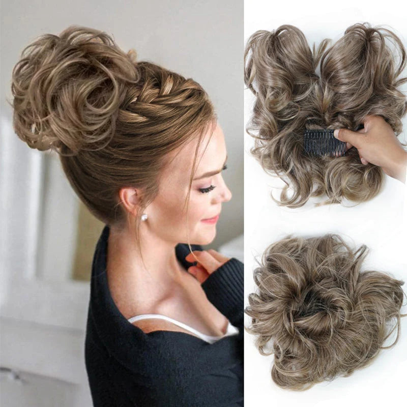 👱‍♀️  ✨ Messy Side Comb Hair Bun – Instant Voluminous Updo Clip-in – 10-second Effortless Styling Premium Heat-friendly Fiber Up To 160°c  – 3 Placement Styles 🎀
