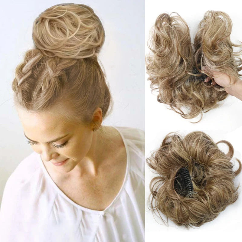 👱‍♀️  ✨ Messy Side Comb Hair Bun – Instant Voluminous Updo Clip-in – 10-second Effortless Styling Premium Heat-friendly Fiber Up To 160°c  – 3 Placement Styles 🎀