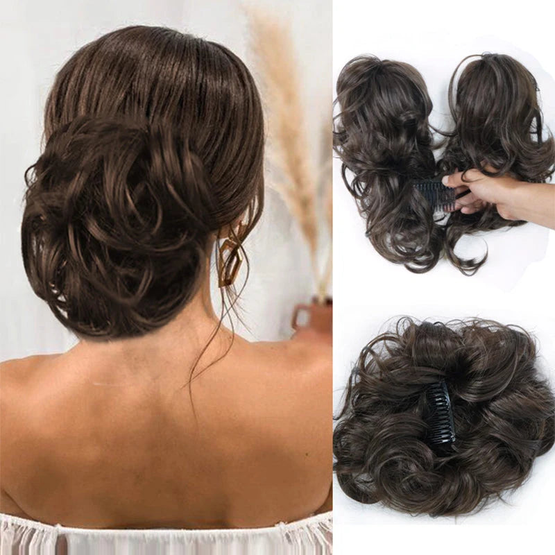 👱‍♀️  ✨ Messy Side Comb Hair Bun – Instant Voluminous Updo Clip-in – 10-second Effortless Styling Premium Heat-friendly Fiber Up To 160°c  – 3 Placement Styles 🎀