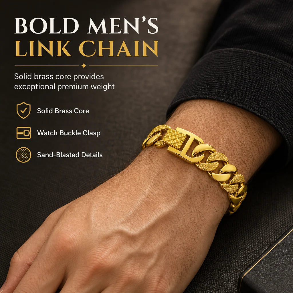 📢⌚ Men's Vietnamese Sand-gold Style Bracelet – Matte Sandblasted Finish & Watch Clasp💎