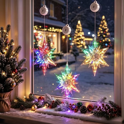 ⏳LAST DAY SALE ONLY ￡9.99!!🎄❄️ DIY Christmas Snowflake Suction Cup LED Lights ✨ | Battery Operated, Warm & Multi-Colour, Window Suction Lights, Christmas Home & Party Decor