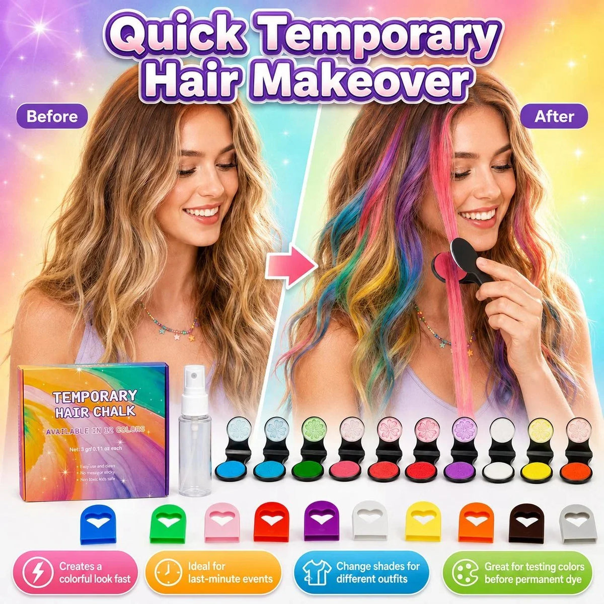 🎁⏳Time-Limited Special⏰12-Color Temporary Hair Chalk Applicator Set🎁-Ready for Christmas!🎅
