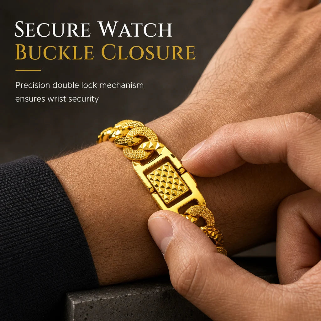 📢⌚ Men's Vietnamese Sand-gold Style Bracelet – Matte Sandblasted Finish & Watch Clasp💎