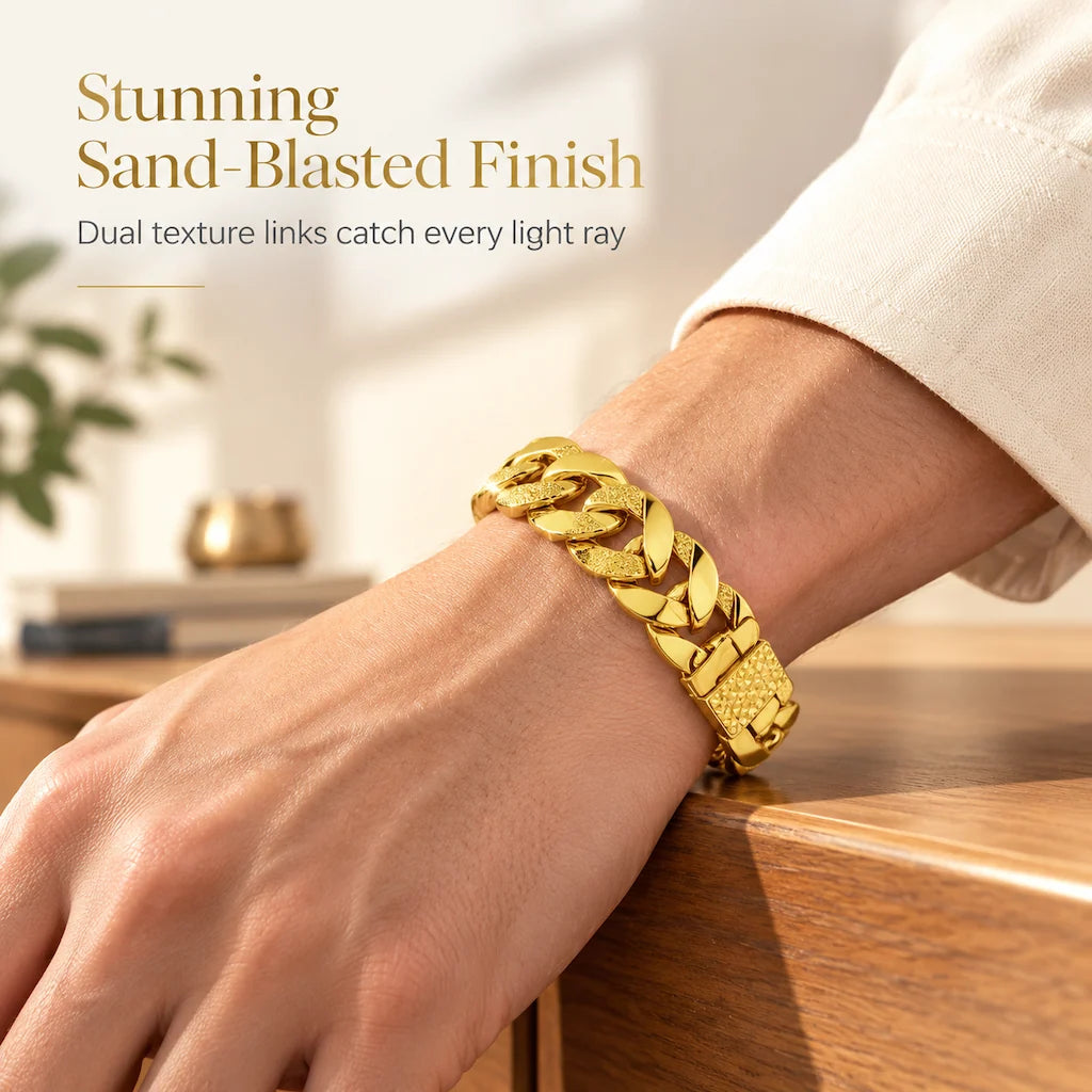 📢⌚ Men's Vietnamese Sand-gold Style Bracelet – Matte Sandblasted Finish & Watch Clasp💎