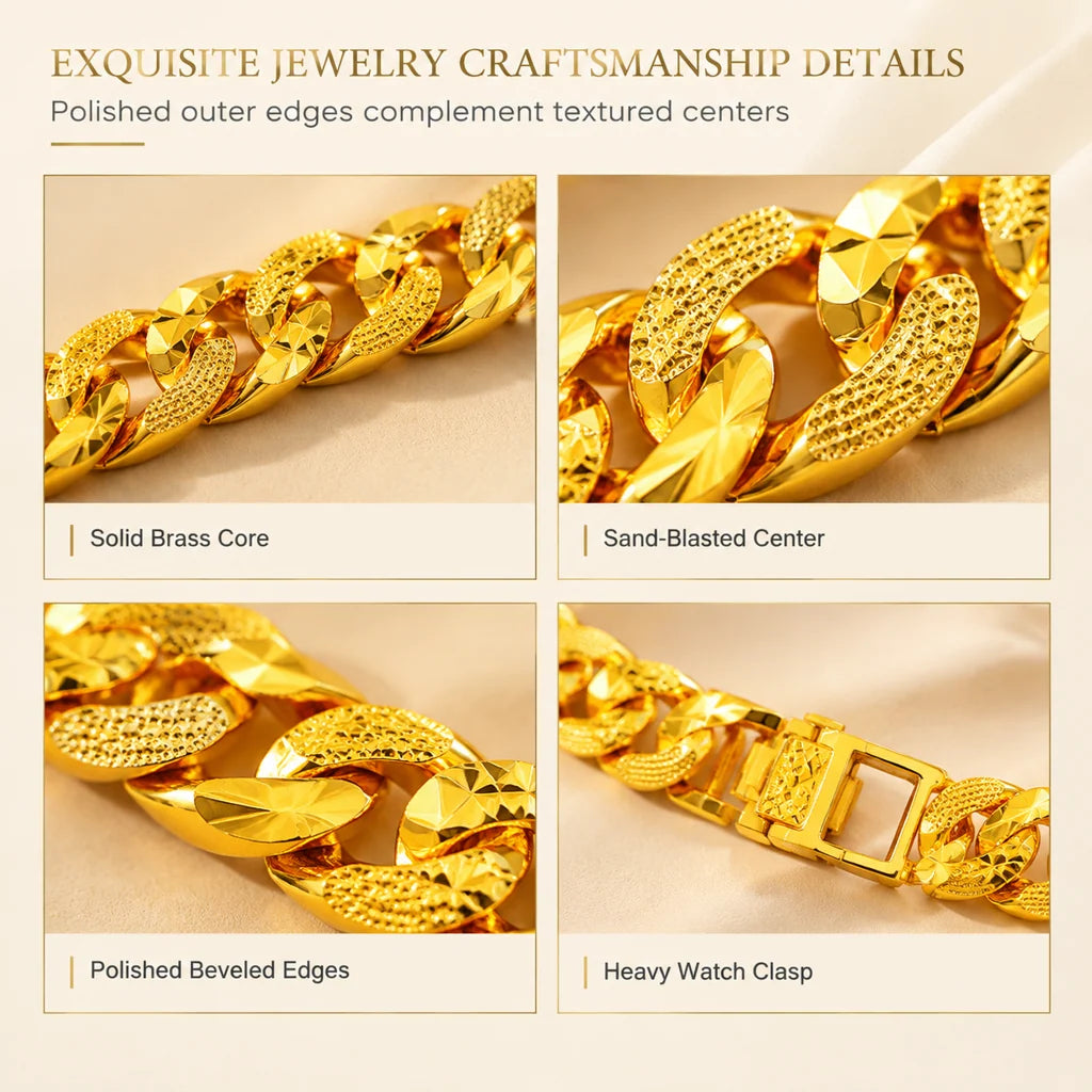 📢⌚ Men's Vietnamese Sand-gold Style Bracelet – Matte Sandblasted Finish & Watch Clasp💎