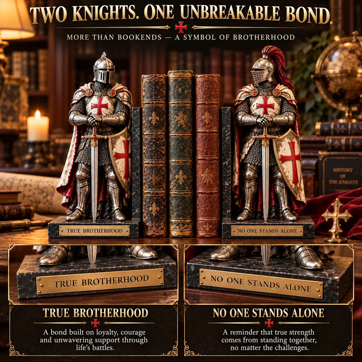 ⚔️ Knights Templar – True Brotherhood Medieval Knight Bookends
