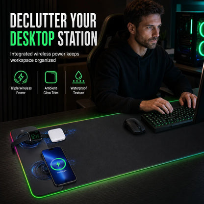 Large RGB Gaming Mouse Pad with 3 in 1 Wireless Dirt Resistant Keyboard Desk Mat 800x300x4mm