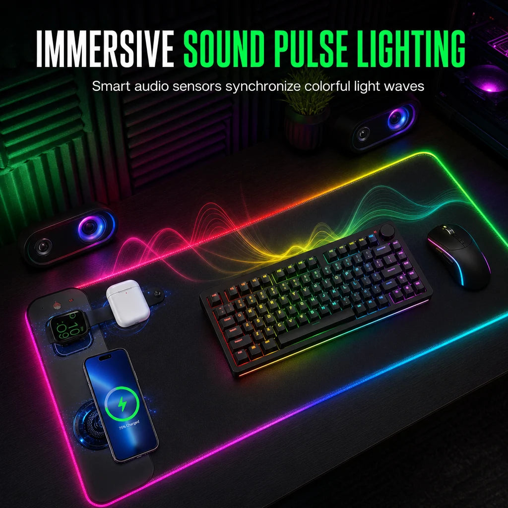 Large RGB Gaming Mouse Pad with 3 in 1 Wireless Dirt Resistant Keyboard Desk Mat 800x300x4mm