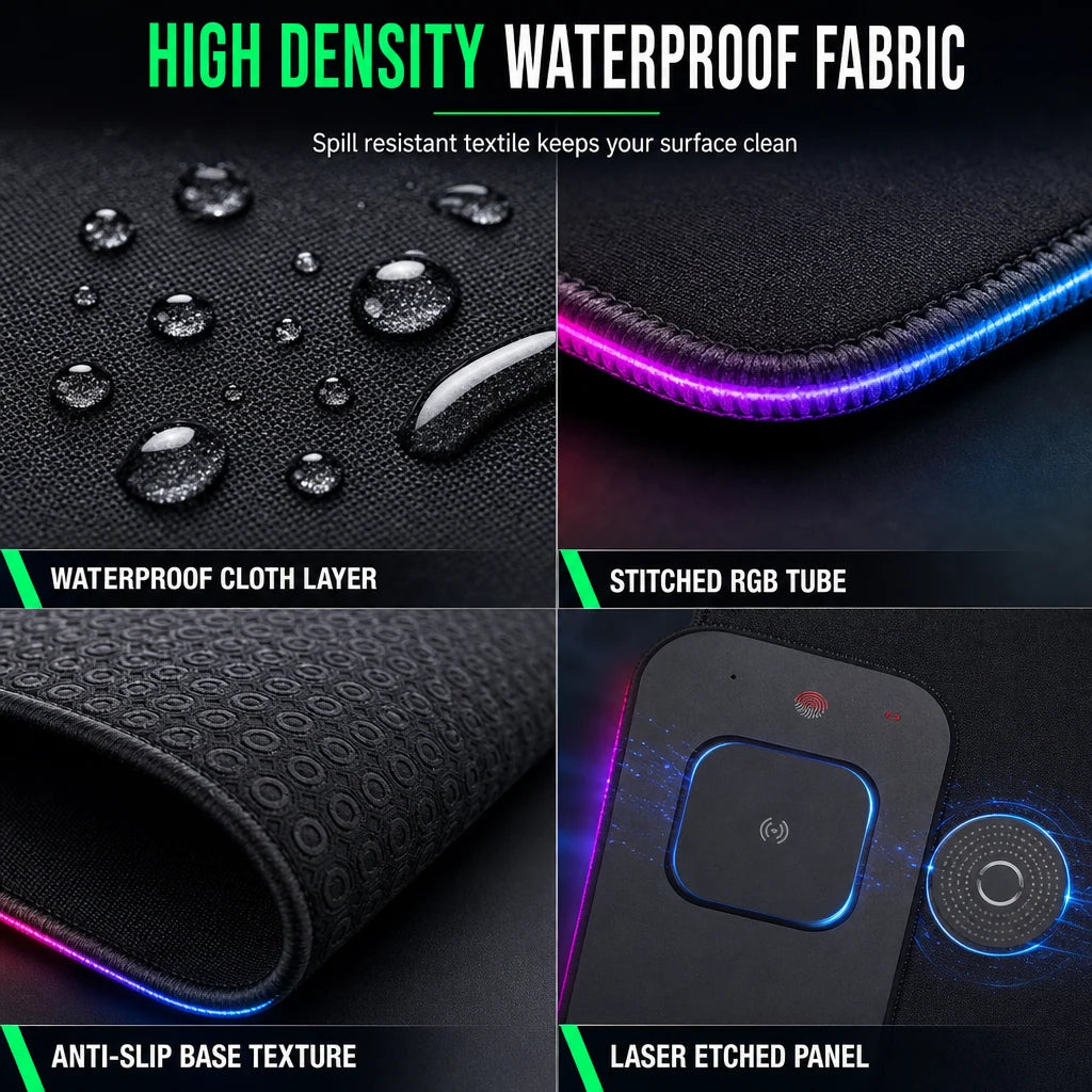 Large RGB Gaming Mouse Pad with 3 in 1 Wireless Dirt Resistant Keyboard Desk Mat 800x300x4mm