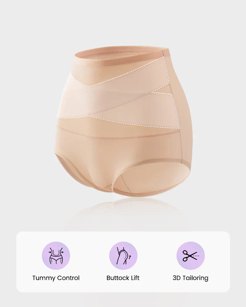 🌸 Last Day Special Price £9.99 ! 🔥Plus-Size High-Waist Cross Tummy Control Panties