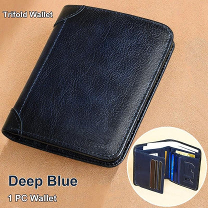 💖🌹Genuine Leather RFID Wallet for Men – Vintage Multi-Function ID & Card Holder